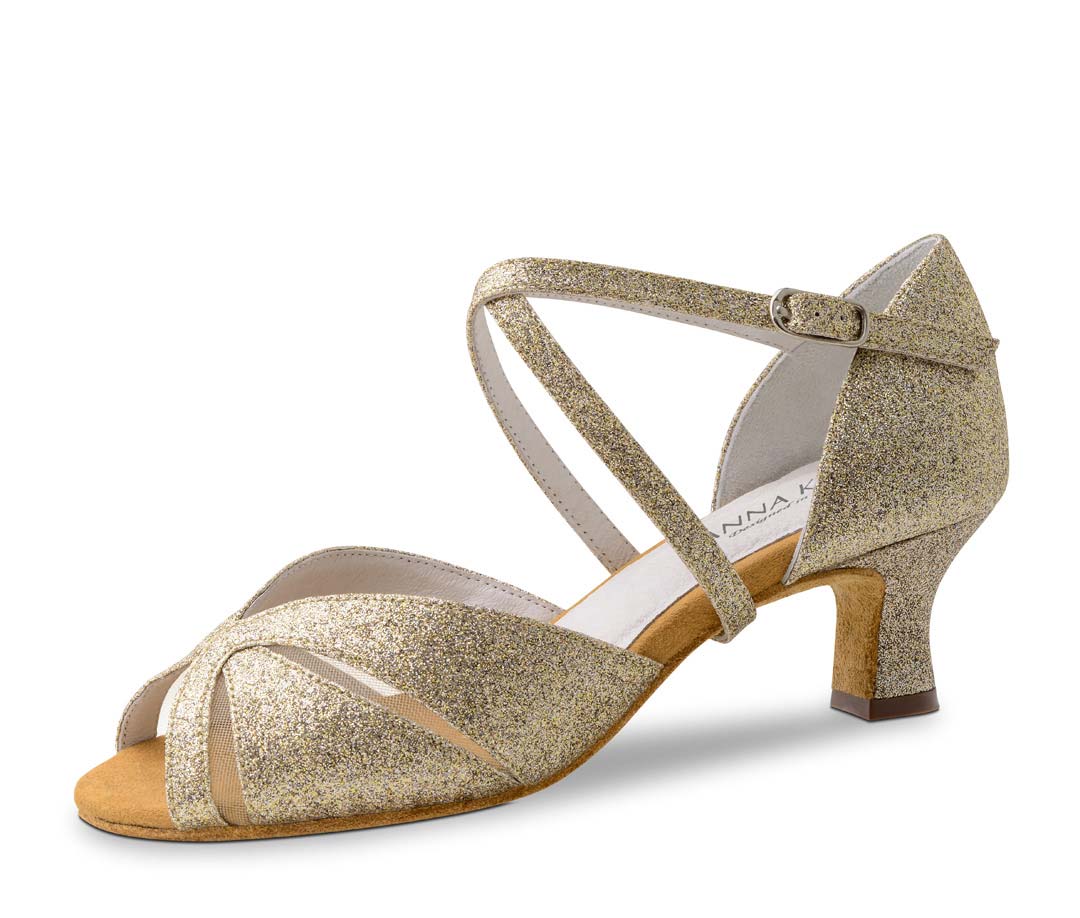 Salsa women's dance shoe open by Anna Kern in gold