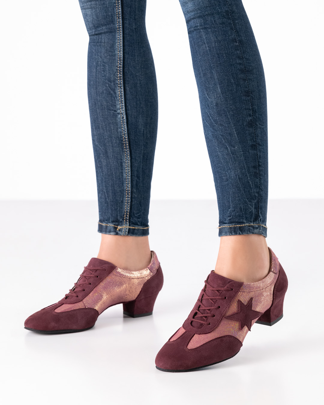 Bordeaux-coloured lace-up training dance shoe with 3.5 cm heel by Werner Kern