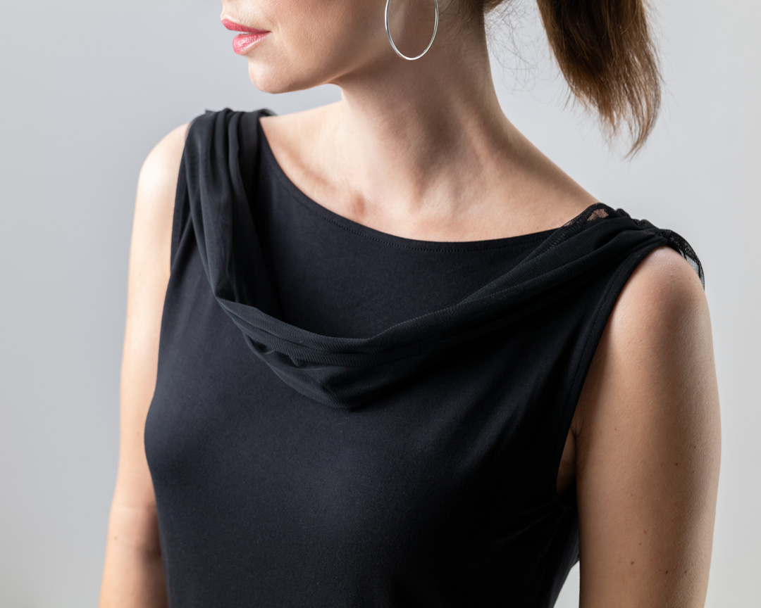 Tulle draping on the Auri dance top in black by Werner Kern