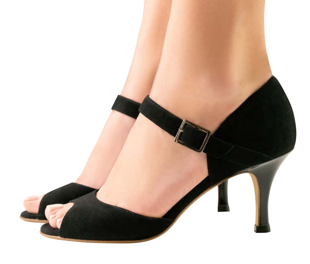 Maite Side detail view of the Nueva Epoca women's open dance shoe with leather sole