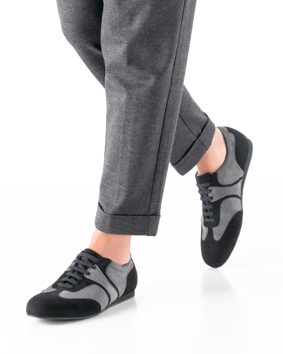 Parma  Men's dance sneaker Parma - Werner Kern in gray-black velour, elegant and simple full leather sneakers, sporty elegance with clear lines, removable interchangeable footbed for custom orthopedic insoles, fantastically comfortable heel height of 1.5 cm