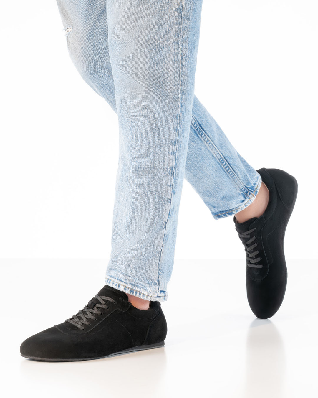 Men’s barefoot dance shoes made from soft, black suede by Werner Kern