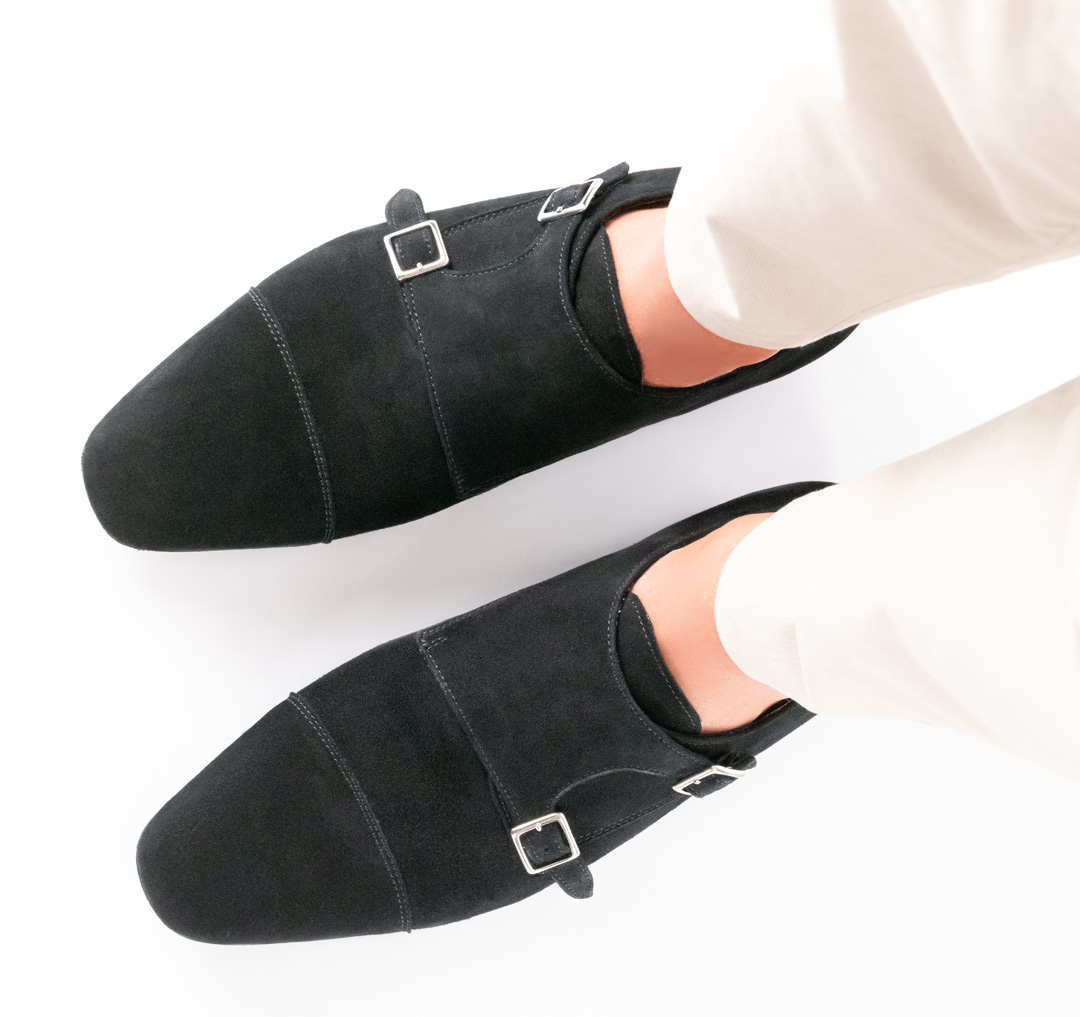 Dance shoe Anzio - Werner Kern in black velour leather, classic design with adjustable buckles, glove-soft velour leather, and calfskin lining, fantastically comfortable heel height of 2.0 cm