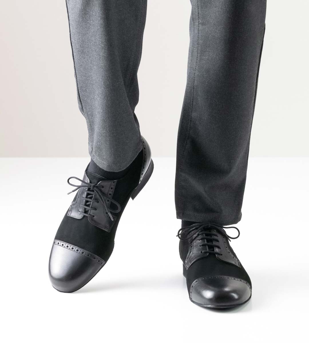 Bergamo Men's dance shoe in combination of nappa and velour in combination with black jeans