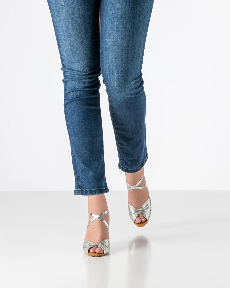 Dance shoe Ninon for ladies by Anna Kern Open dance shoe for ladies with a 5 cm heel in gold and silver nappa leather