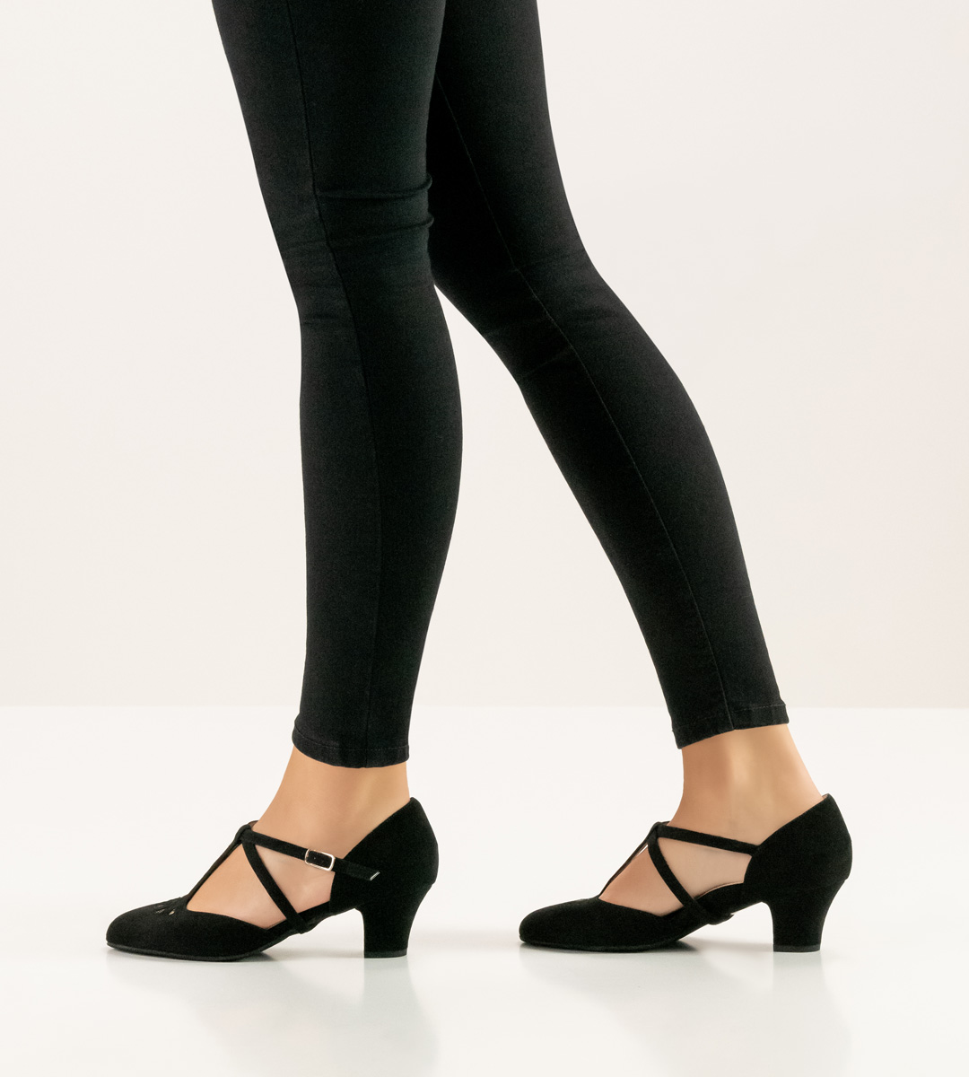 Werner Kern ladies dance shoe in black velour combined with black trousers