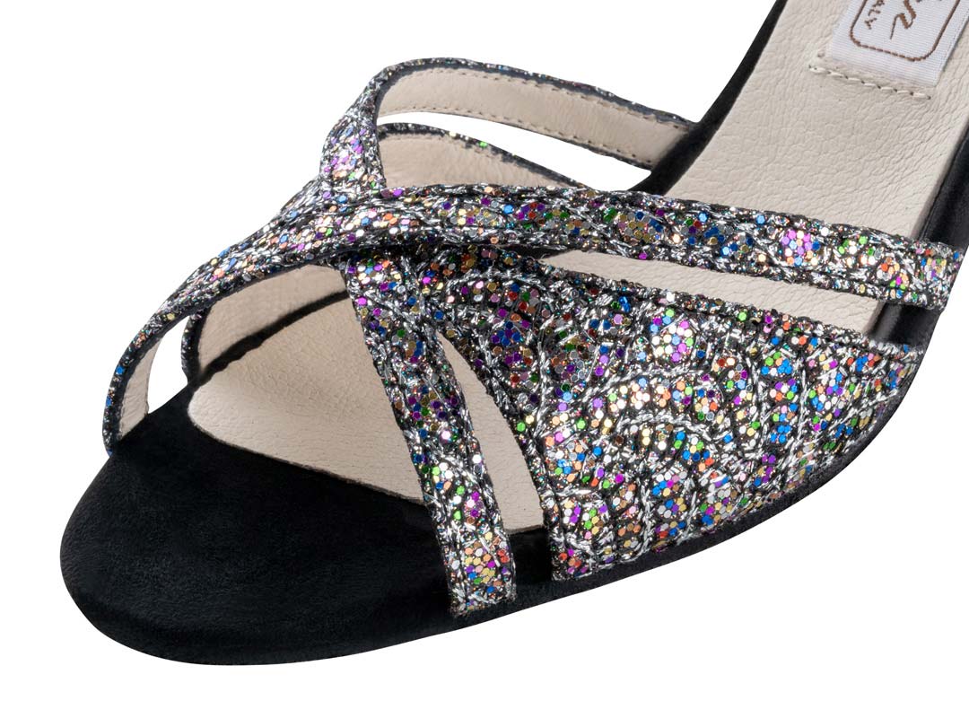 July Detailed view of Werner Kern women's dance shoe in multicoloured brocade