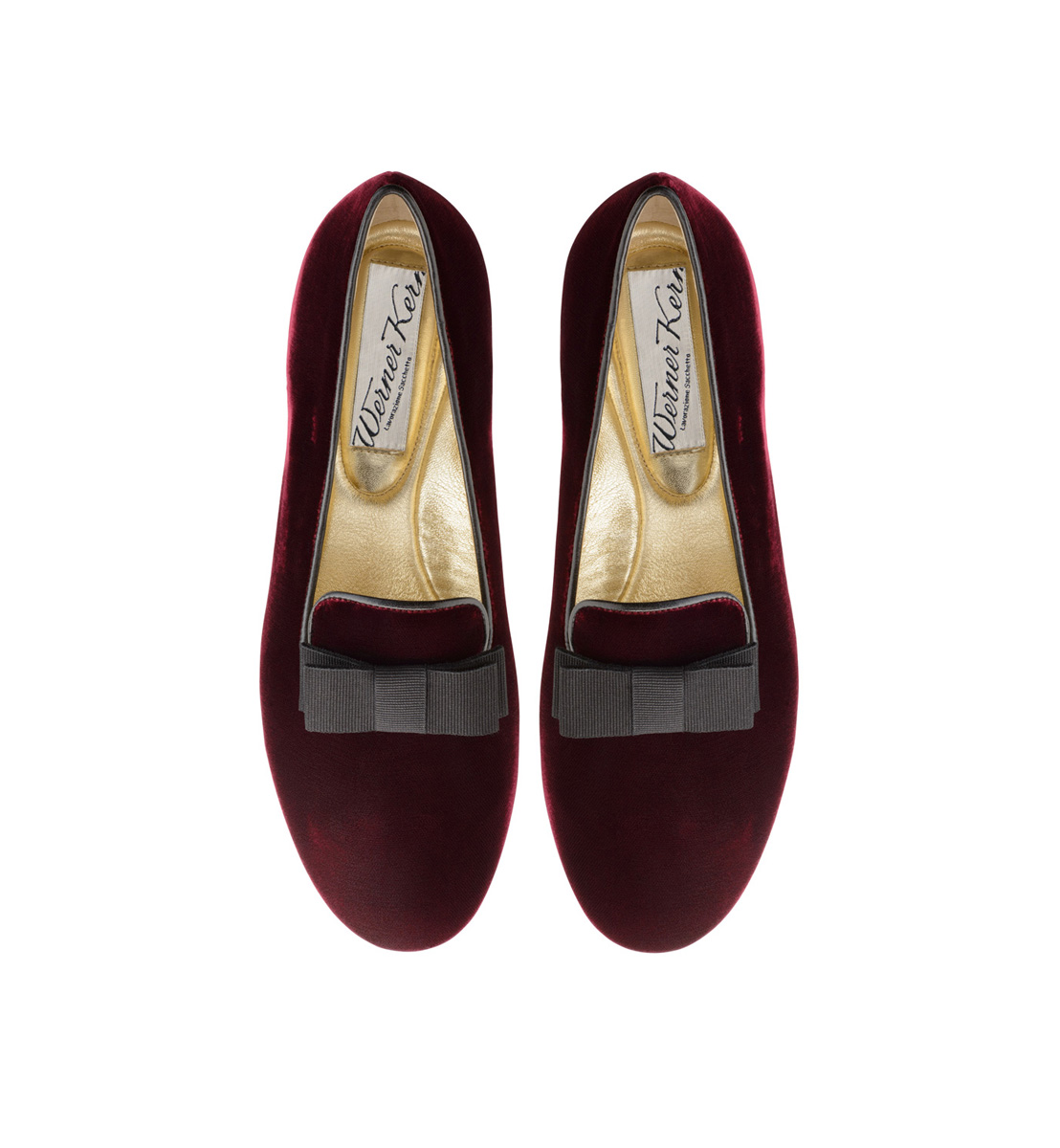 Ava Red loafer in finest velvet with black bow