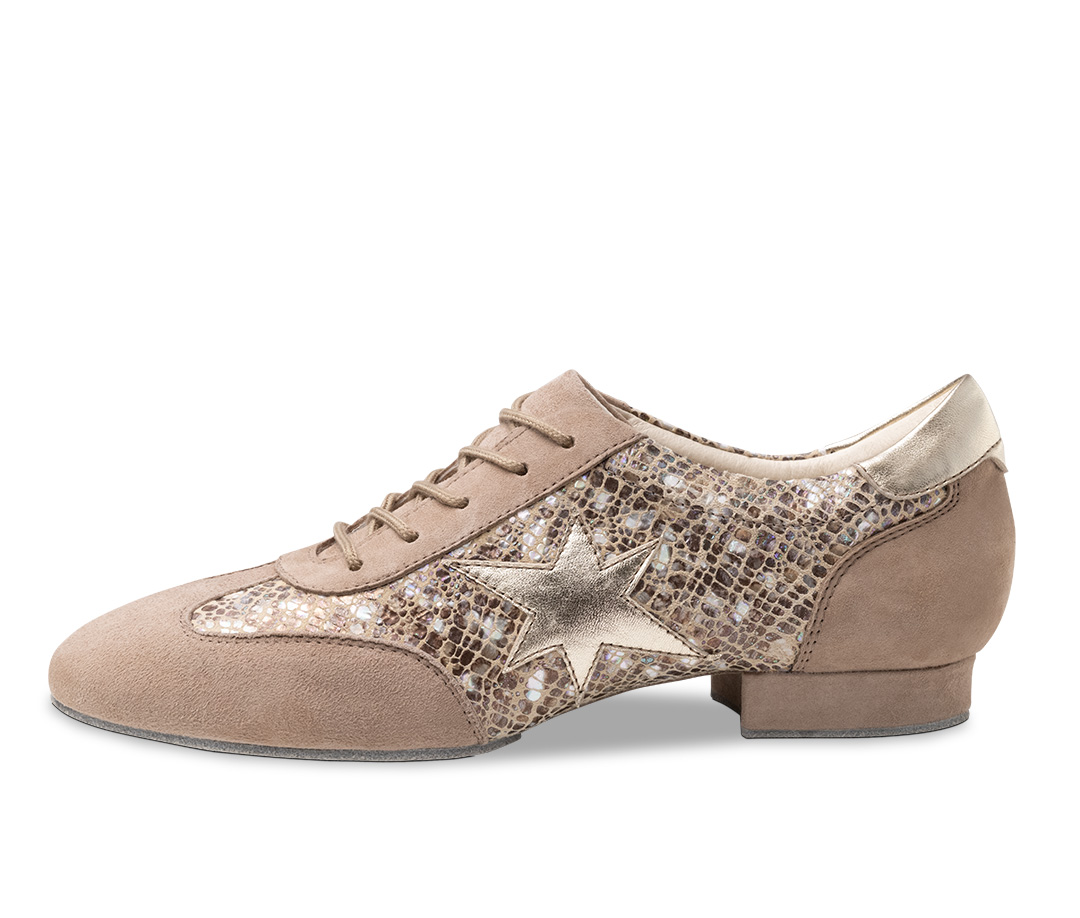 Beige shiny lace-up training dance shoe with split sole by Werner Kern