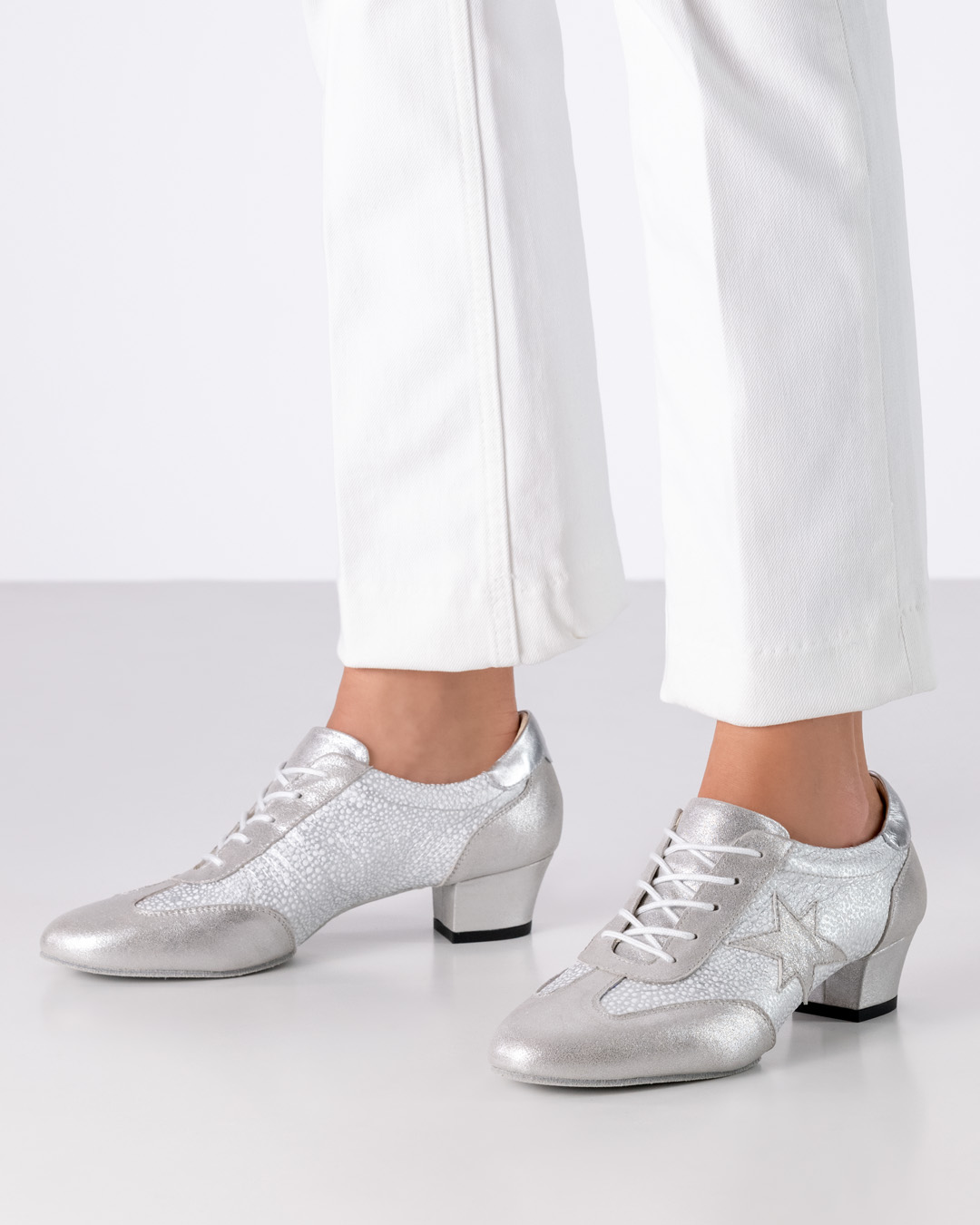 Silver, closed leather training dance shoe with laces and split sole by Werner Kern