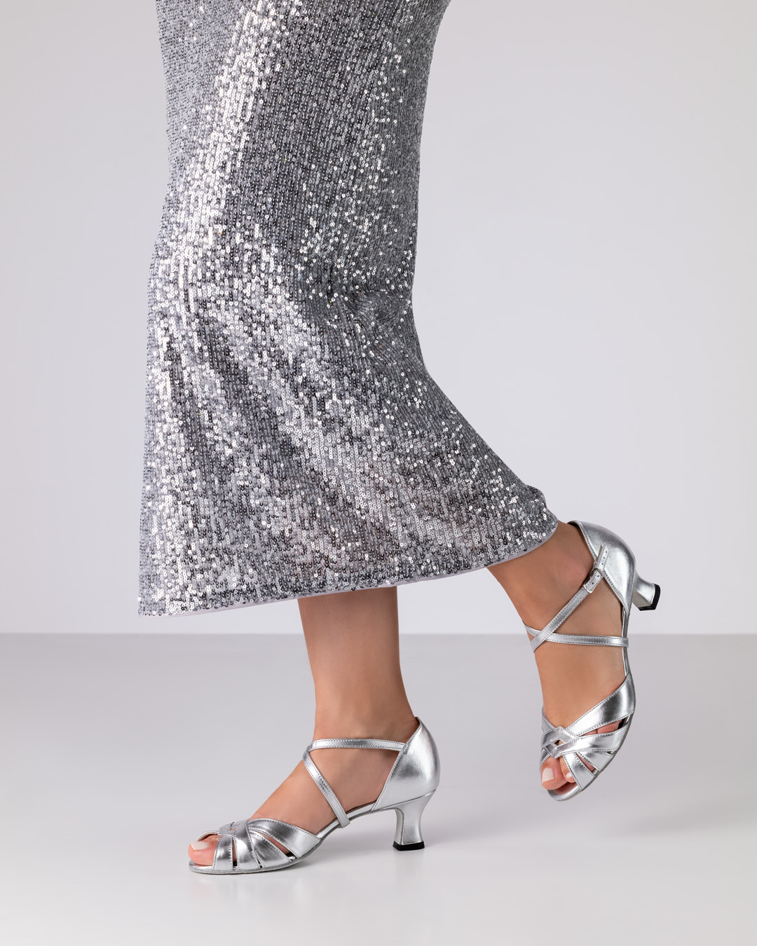 Werner Kern dance sandals in silver with low flare-shaped heel