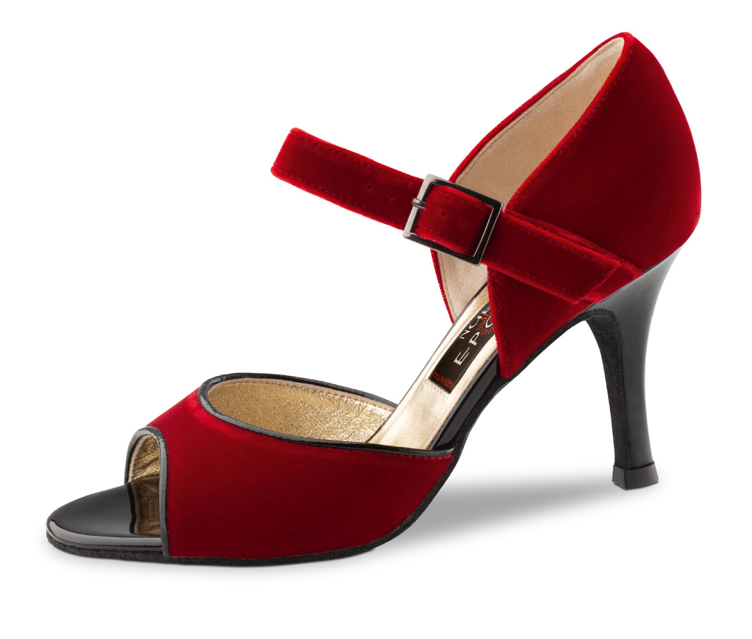 classic Nueva Epoca Tango ladies dance shoe in red velvet