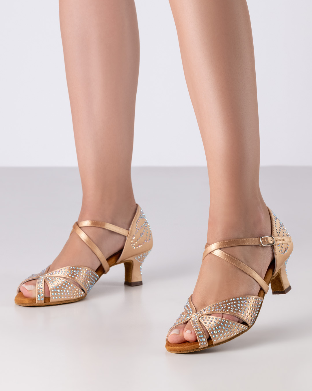 Vianne Light bronze-coloured dance sandals with rhinestones and 5 cm flare heel by Anna Kern