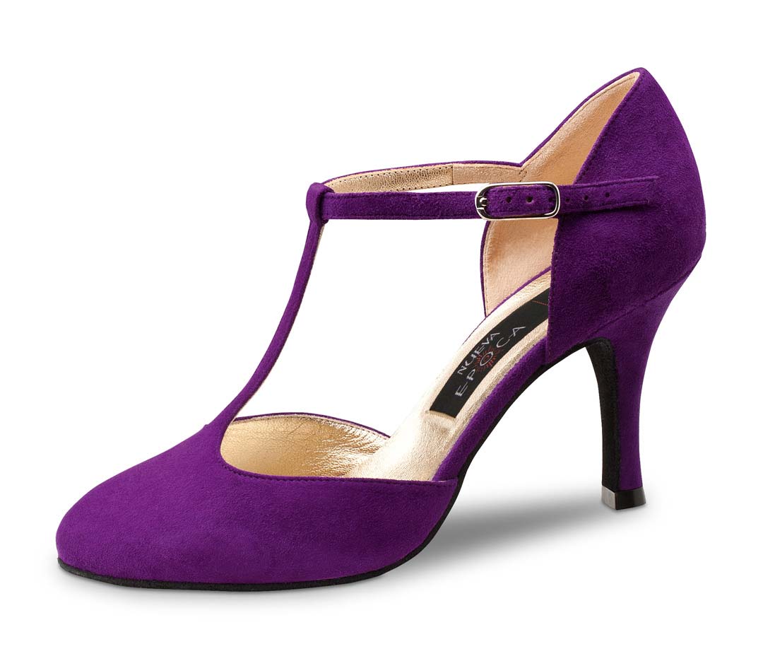 Corazon T-bar model by Nueva Epoca ladies' dance shoe in suede