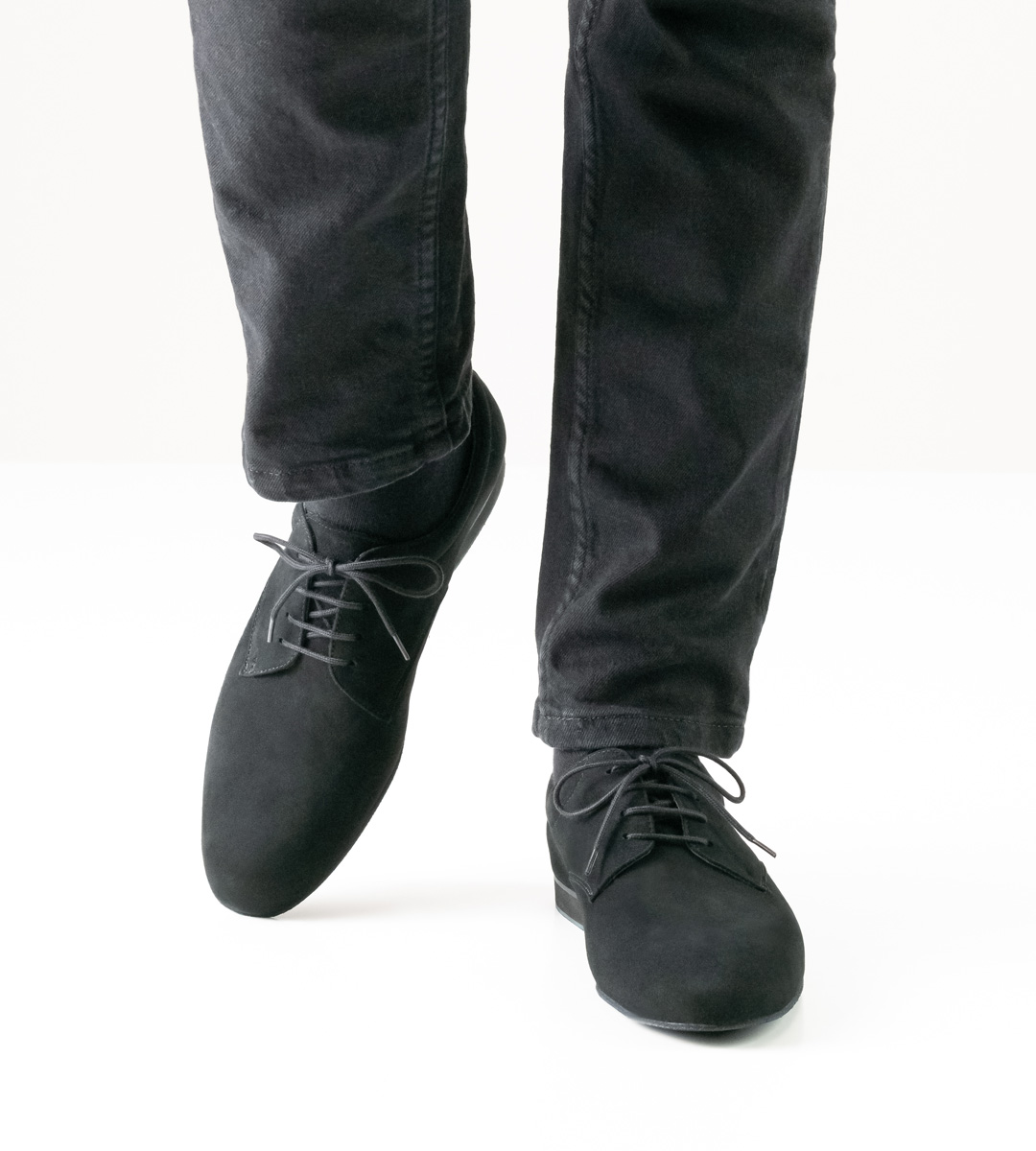 black men's dance shoe in combination with black trousers