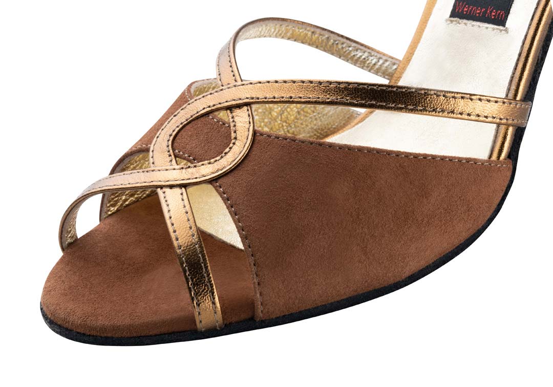 Helen Nueva Epoca ladies dance shoe in brown velvet kid as detail picture