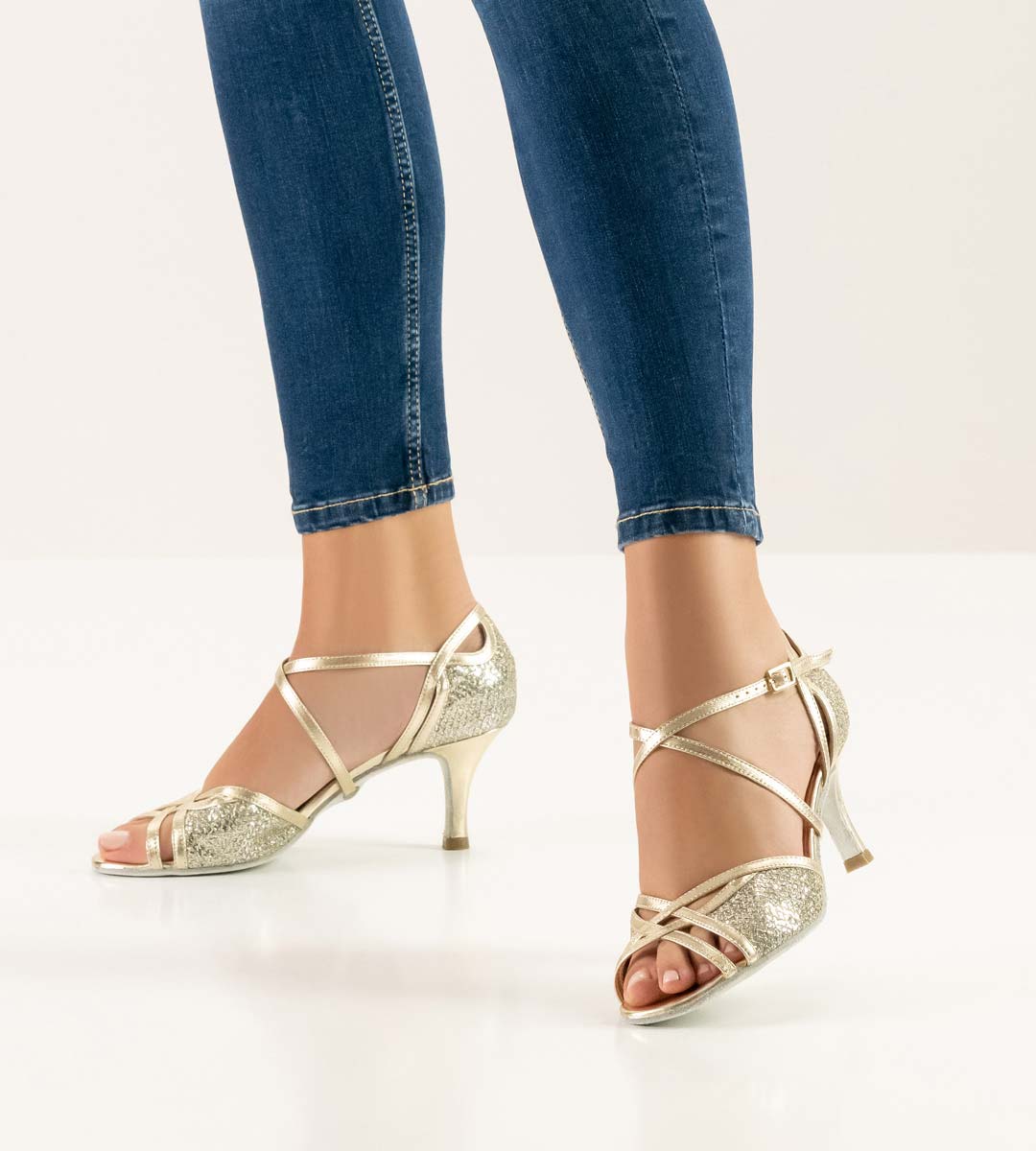 Rose open Nueva Epoca ladies' dance shoe in brocade and leather