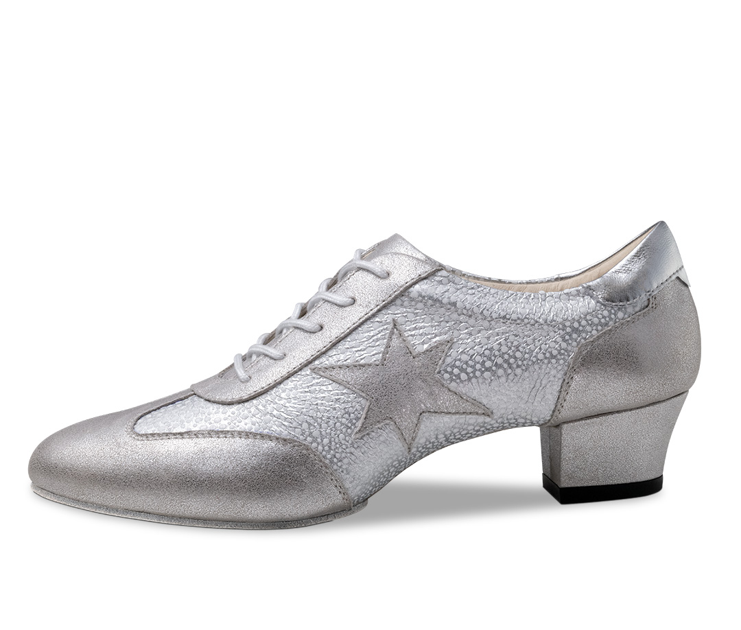 Silver, closed leather training dance shoe with laces and split sole by Werner Kern