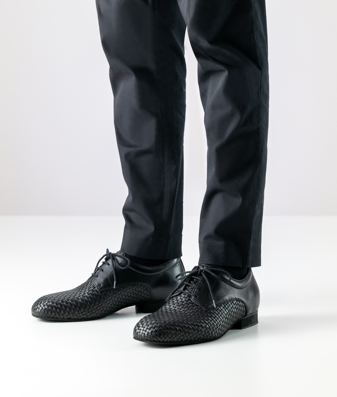 Dance shoe for men by Werner Kern in braided black nappa leather for wide feet