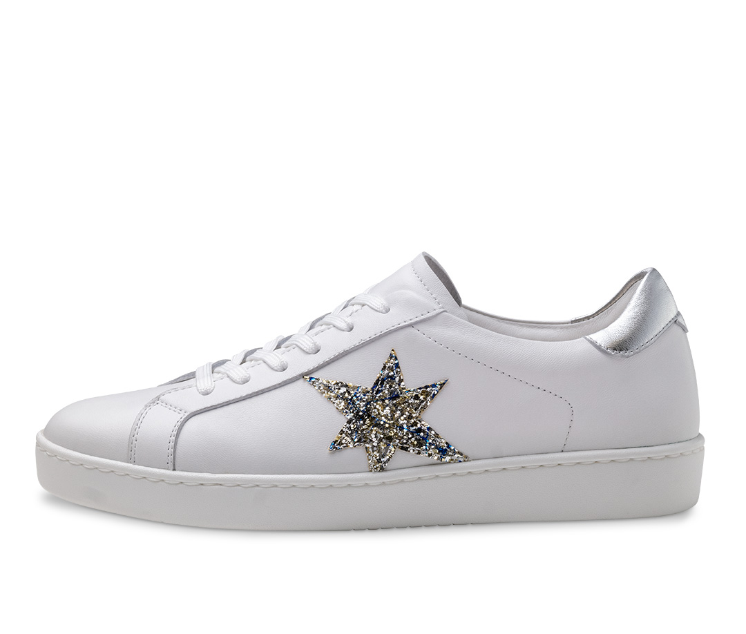 Heaven - COMING SOON White leather dance sneakers by Werner Kern with silver star on the side