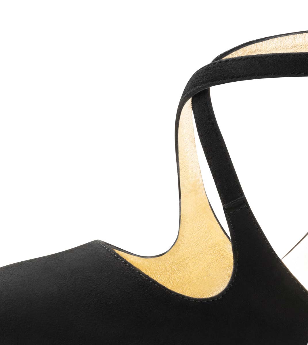Tanja Detail of the cross straps of the Nueva Epoca women's dance shoe with leather sole