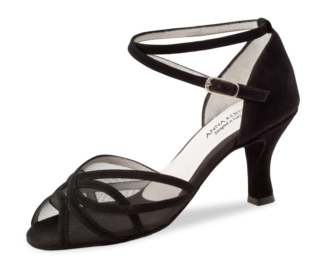 black latin ladies dance shoe by Anna Kern with ankle strap