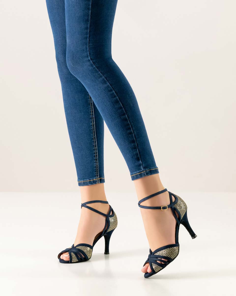 Donna Blue Nueva Epoca ladies dance shoe in combination with blue jeans