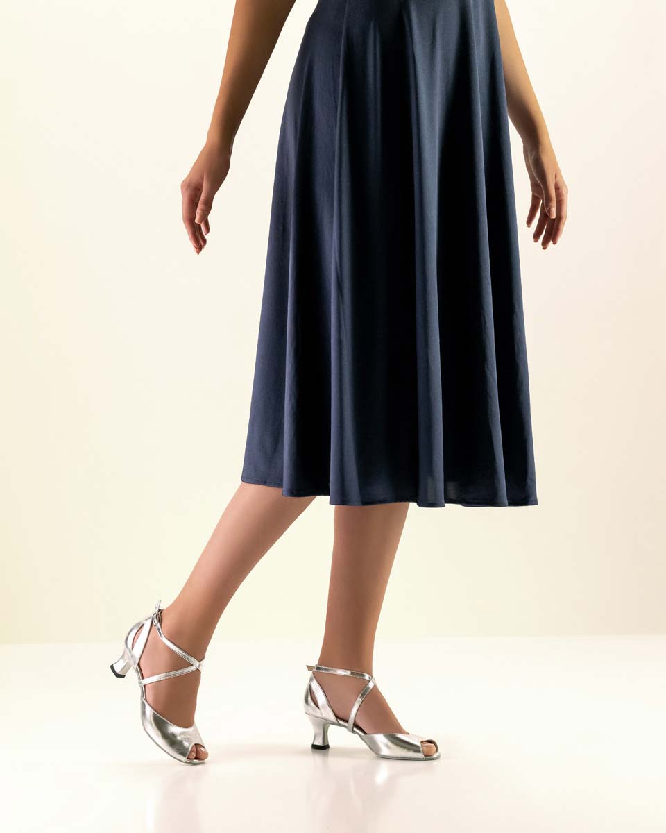 Tiziana Blue dress in combination with silver Werner Kern ladies' dance shoe
