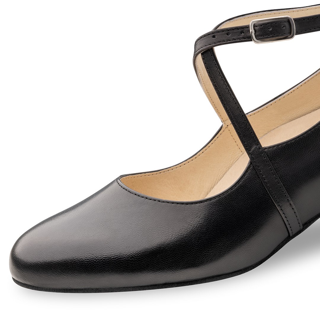 Dance shoe Stine - Werner Kern in black Nappa leather, attractive décolleté cut for optimal support with ankle strap and leather-covered interchangeable insole, comfortable heel height of 3.4 cm