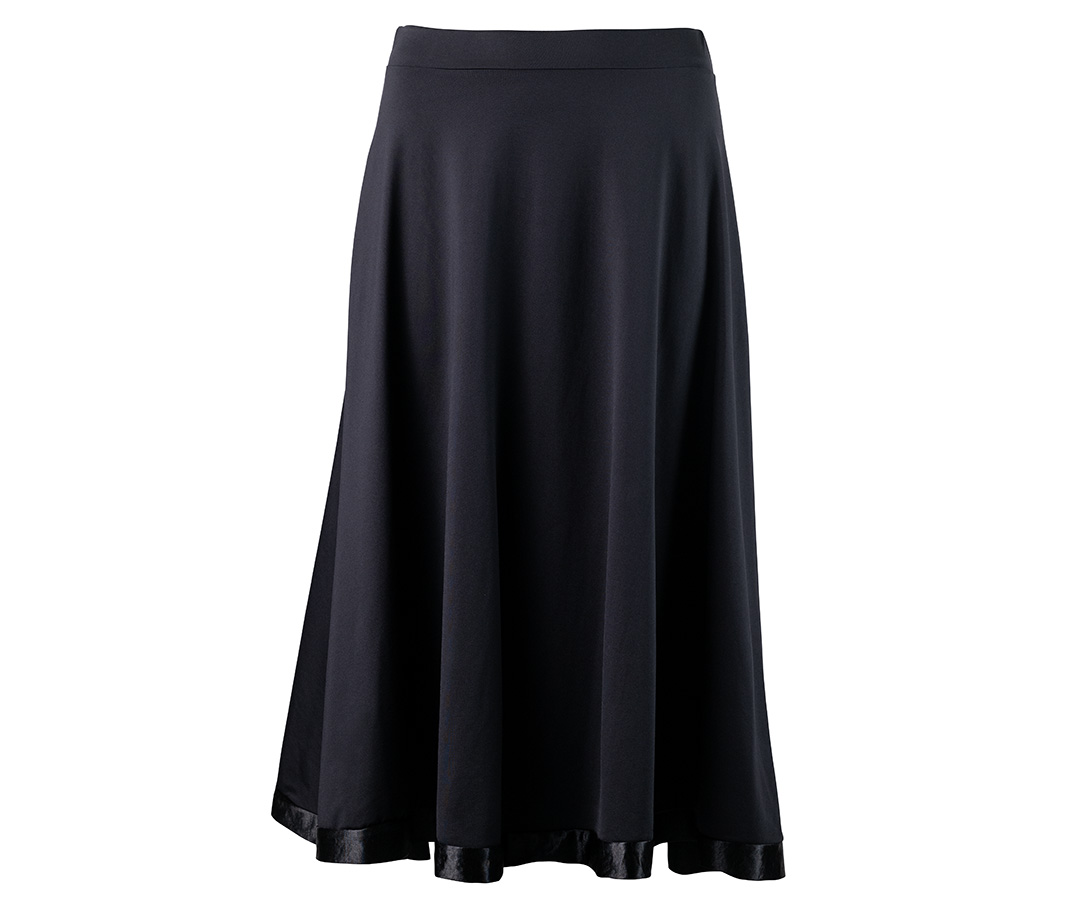 Wide midi-length dance skirt in black by Werner Kern with satin trim at the hem, suitable for all types of dance