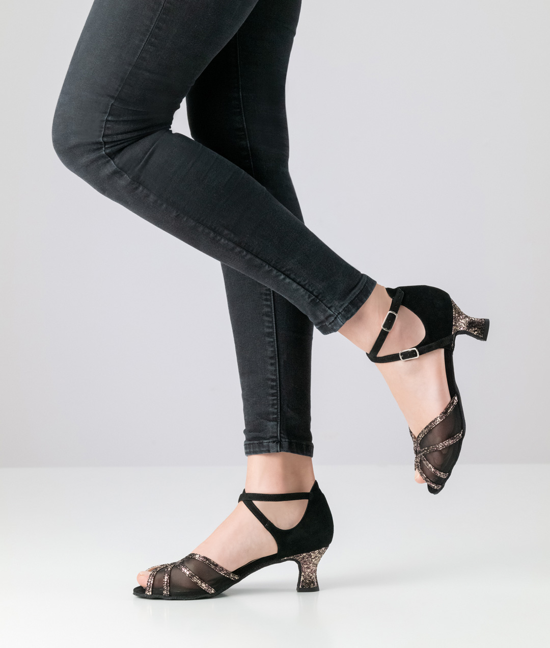 Blair Women's dance shoe in an elegant combination of materials and colours made from the finest leather with a 5.5 cm heel and new ankle strap design by Werner Kern.