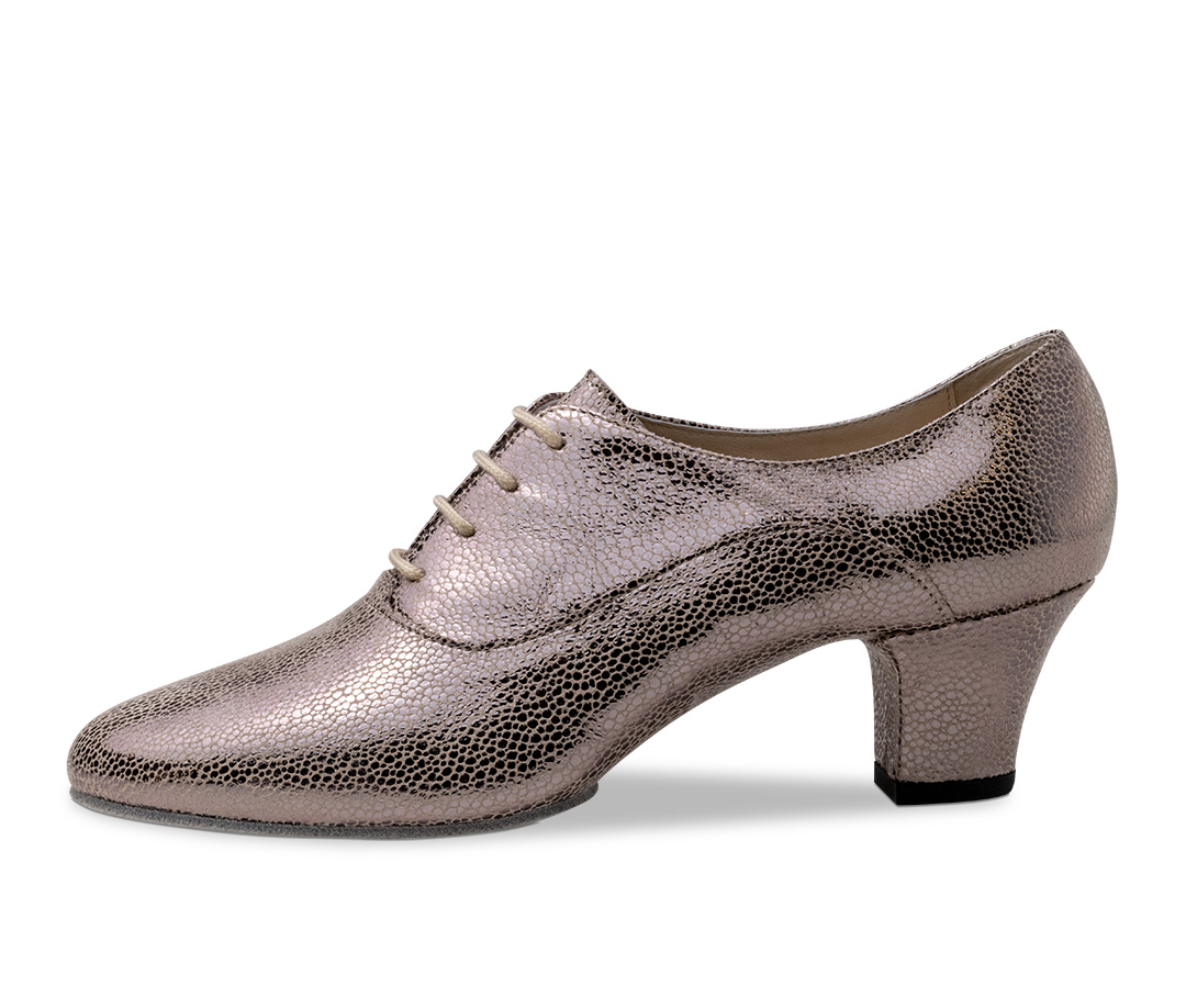 Training dance shoe in antique metallic look with 4-fold lacing, 4.5 cm block heel by Werner Kern