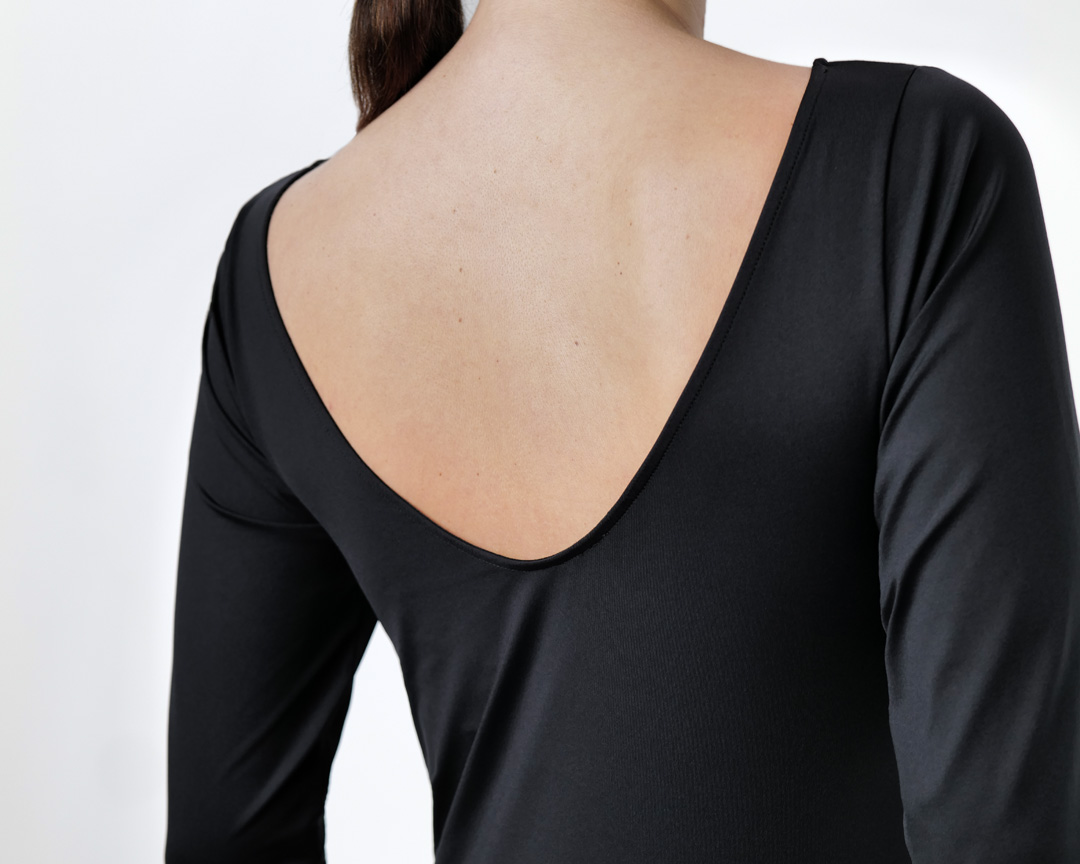 Round back neckline on Alya dance dress in black by Werner Kern