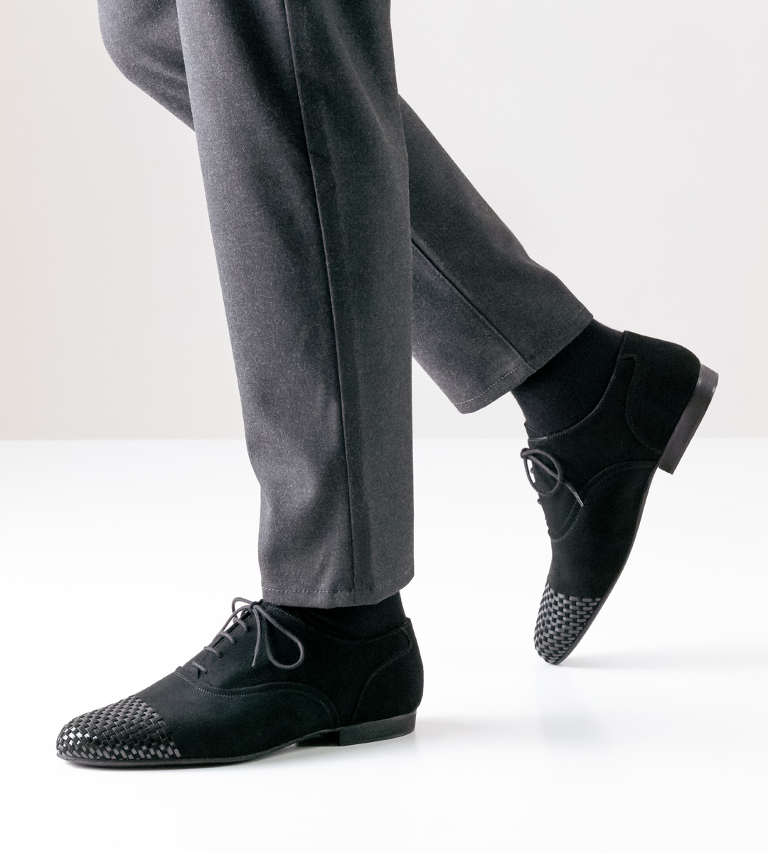 black men's dance shoe by Werner Kern with patent weave