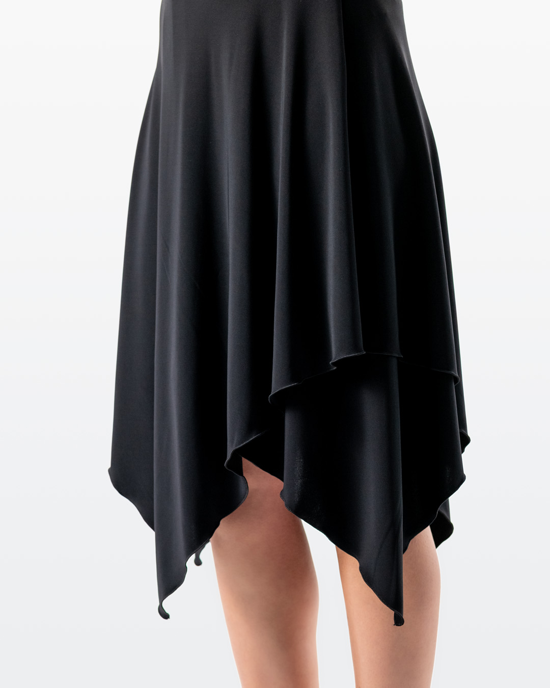 Mid-length dance skirt with pointed hem made from soft, quick-drying material