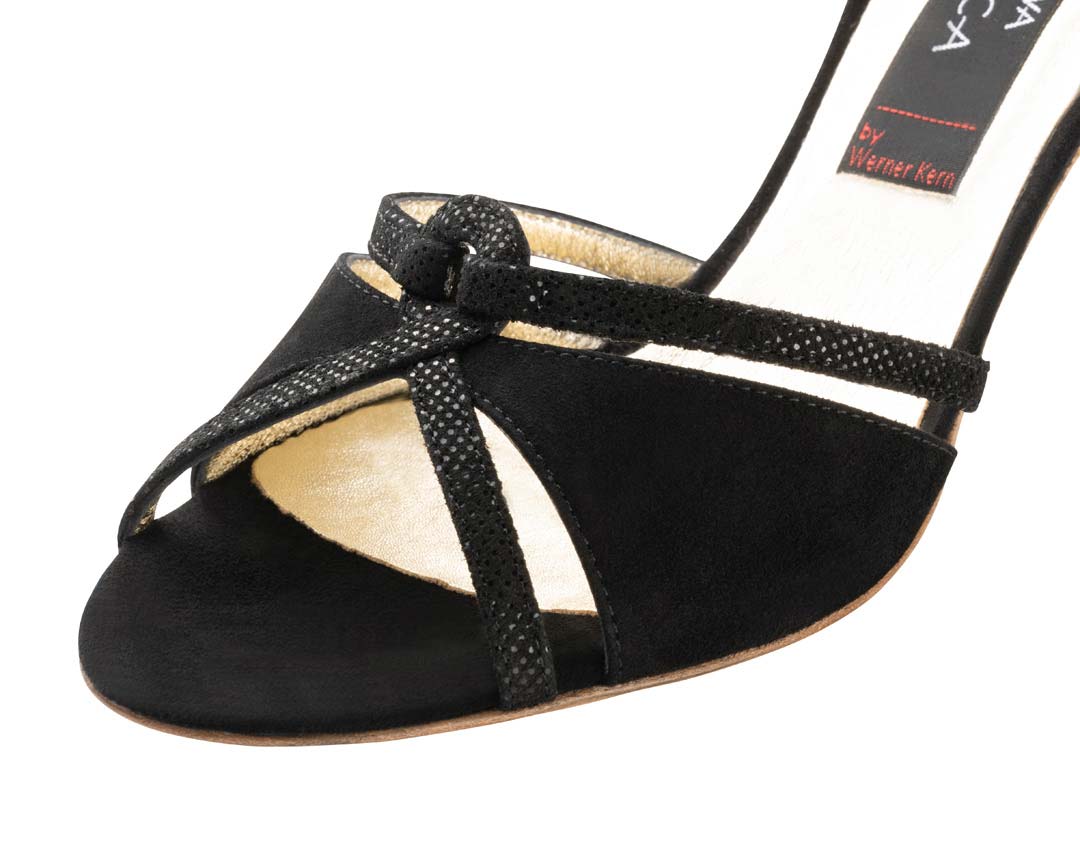 Christina Detail of the open Nueva Epoca women's dance shoe with leather sole