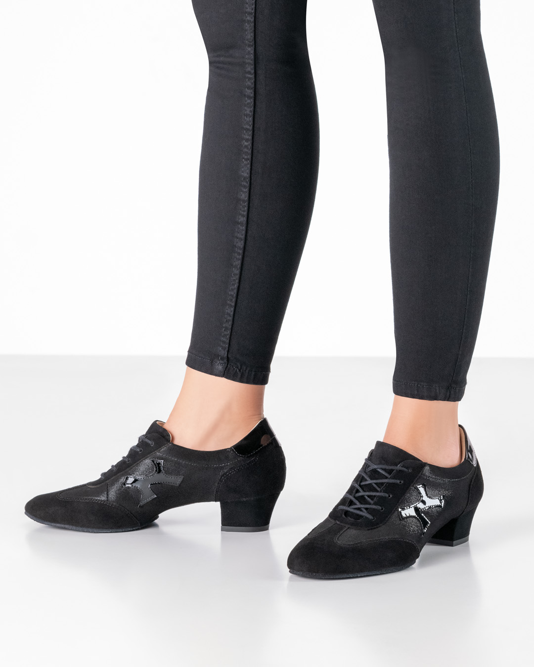 Bruni Black shiny dance training shoe by Werner Kern with laces and a 3.5 cm heel.