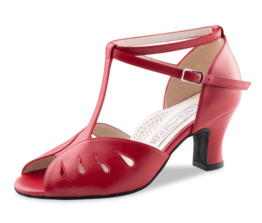 Lindsay women's open dance shoe by Werner Kern with T-bar in red
