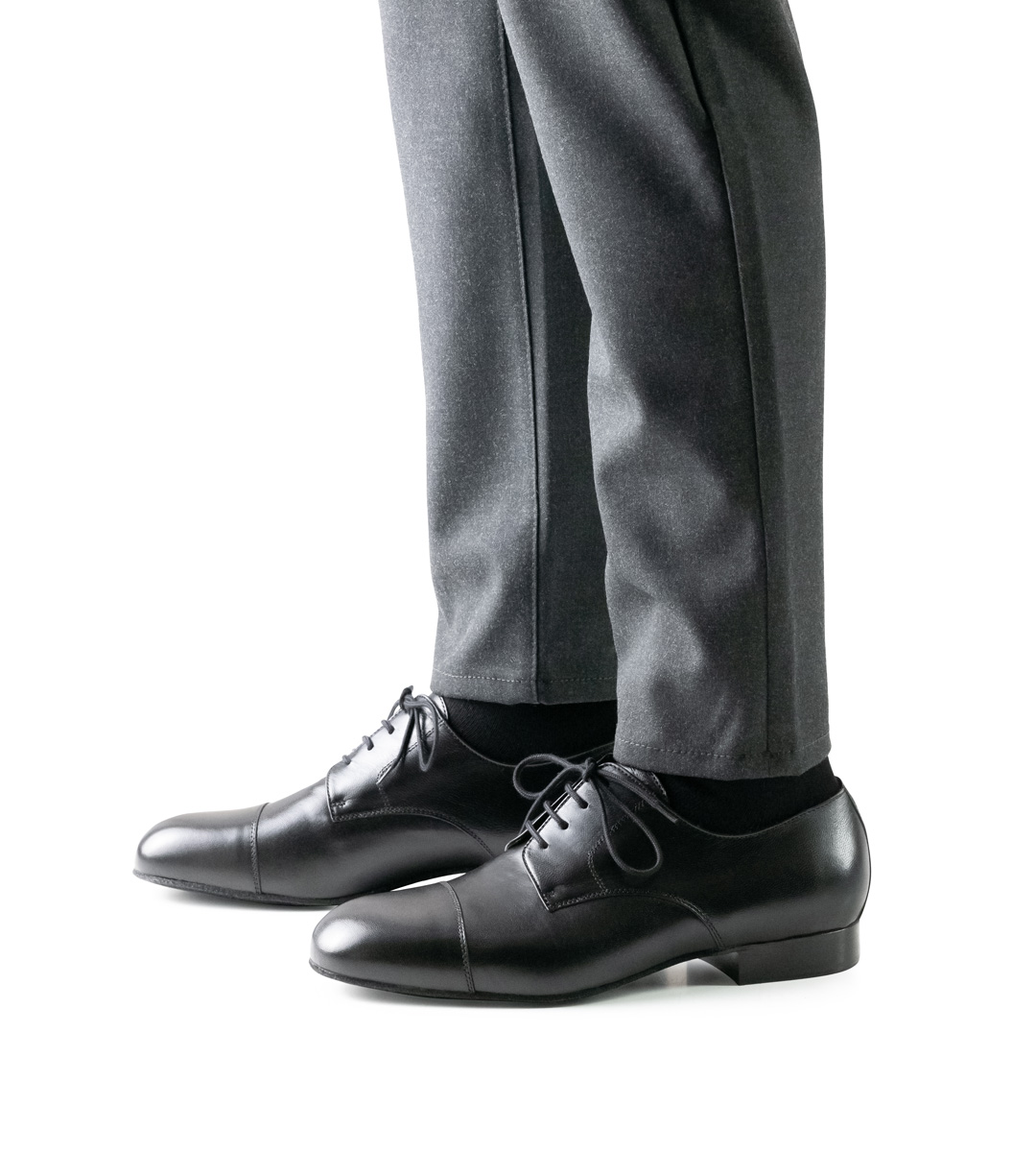 grey trousers in combination with black men's dance shoes by Werner Kern for wide feet