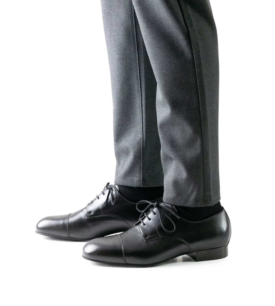 Imola grey trousers in combination with black men's dance shoes by Werner Kern for wide feet