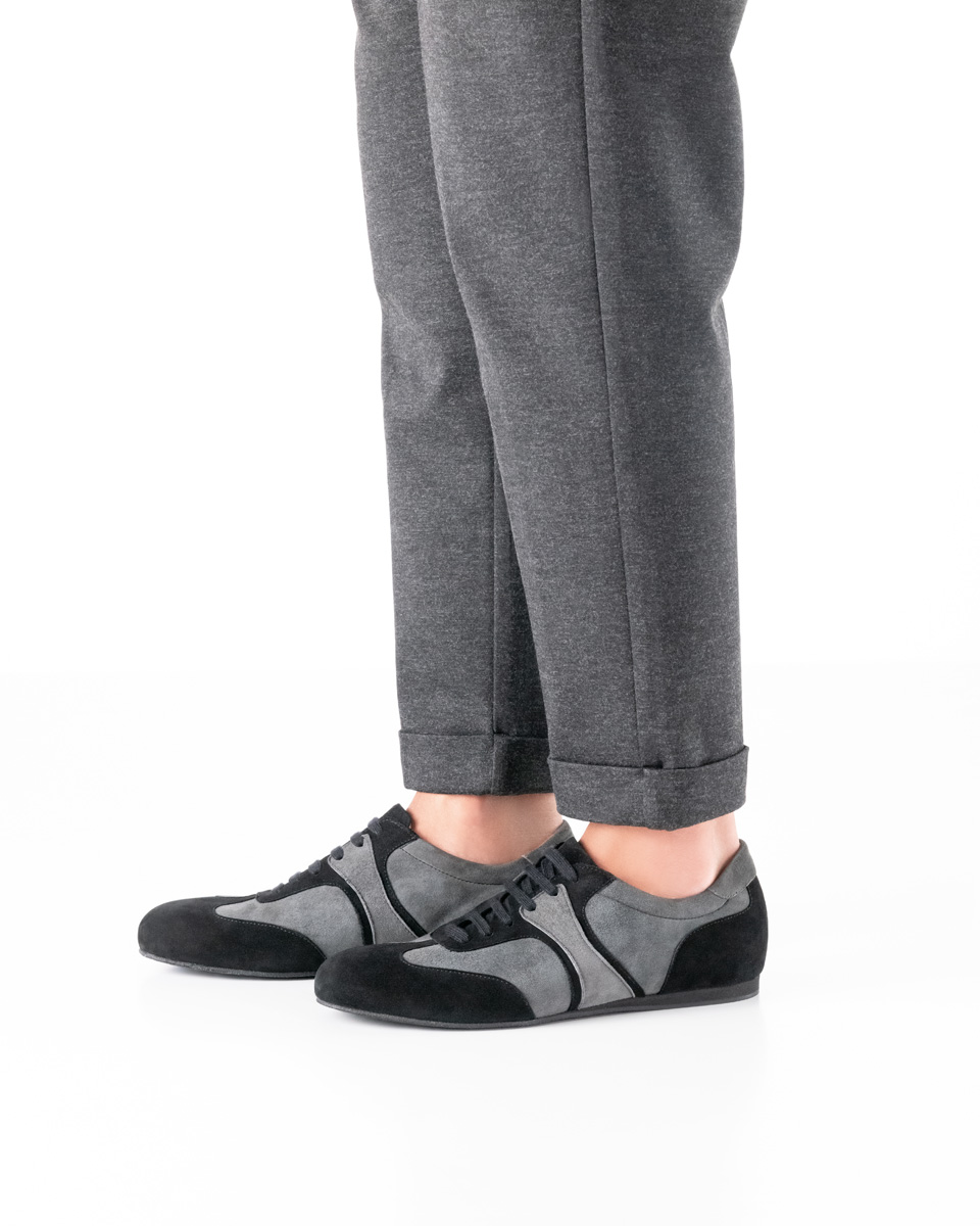 Full leather men's dance sneaker Parma - Werner Kern in gray-black velour, elegant and simple sneakers, sporty elegance with clear lines, removable interchangeable footbed for custom orthopedic insoles, fantastically comfortable heel height of 1.5 cm