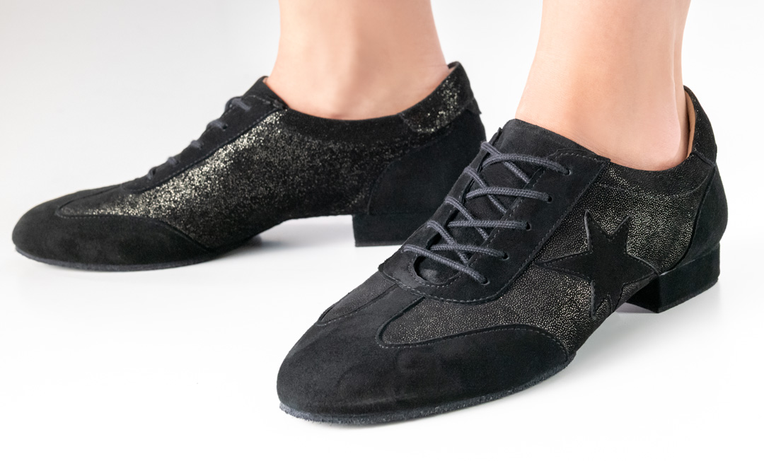 Lace-up dance training shoe in elegant shiny black by Werner Kern