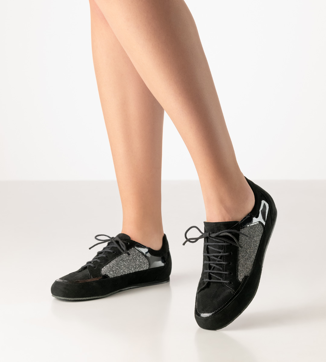 Dance sneaker Carol - Sporty companion by Werner Kern in black velour leather and silver with cushioned Microsole, perfect for light and flexible dance steps
