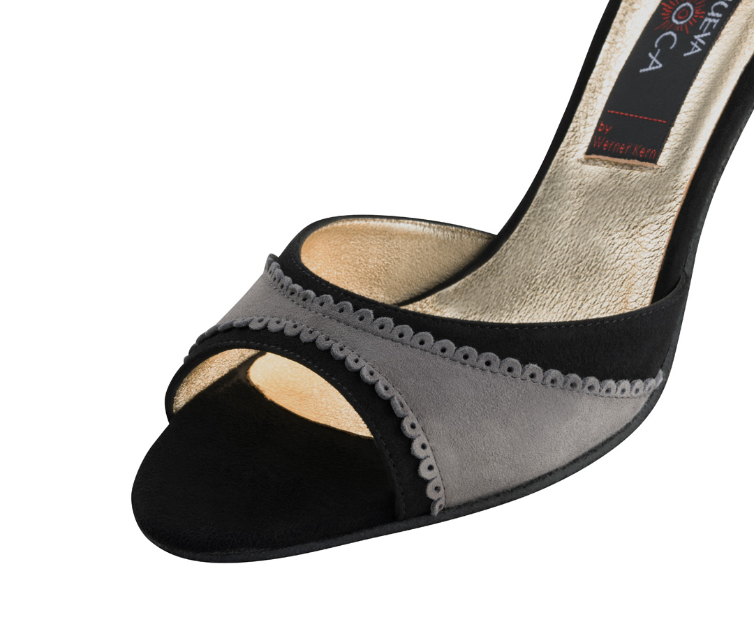 Nueva Epoca Ladies' Tango Dance Shoe in Velvet Goat Grey-Black