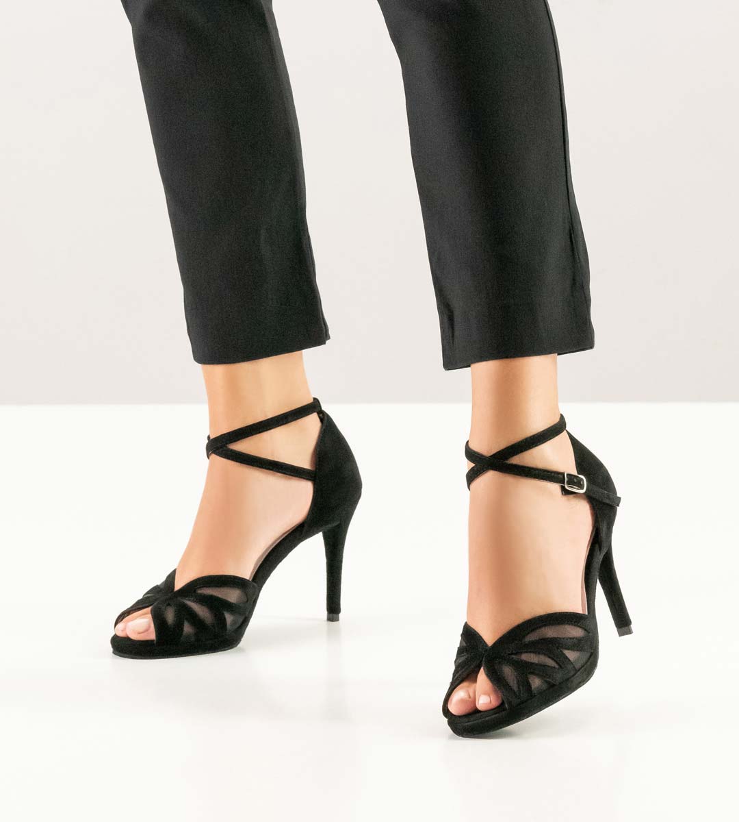 930 black ladies dance shoe by Anna Kern with ankle strap