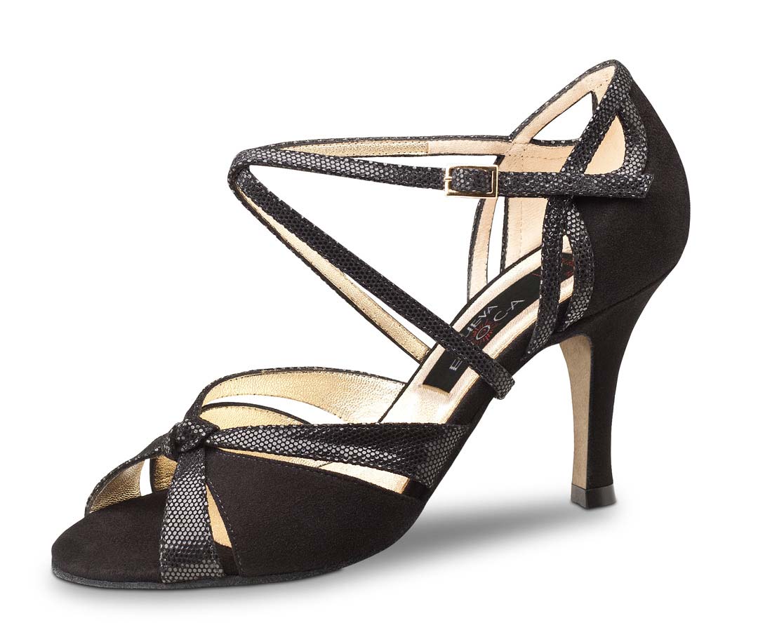 Sienna black women's dance shoe by Nueva Epoca with leather sole
