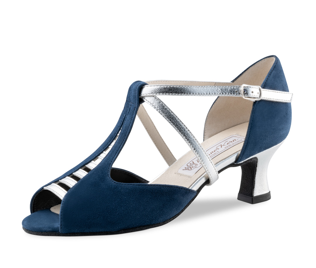 5.5 cm high Werner Kern ladies dance shoe in blue and silver