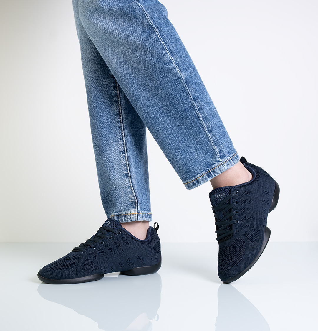 Dark blue women's dance sneakers made of elastic material for line dancing, kizomba and bachata by Suny