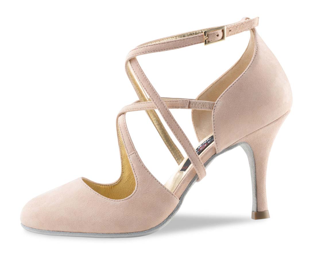 Valeria Ladies' closed dance shoe in beige velour from Nueva Epoca