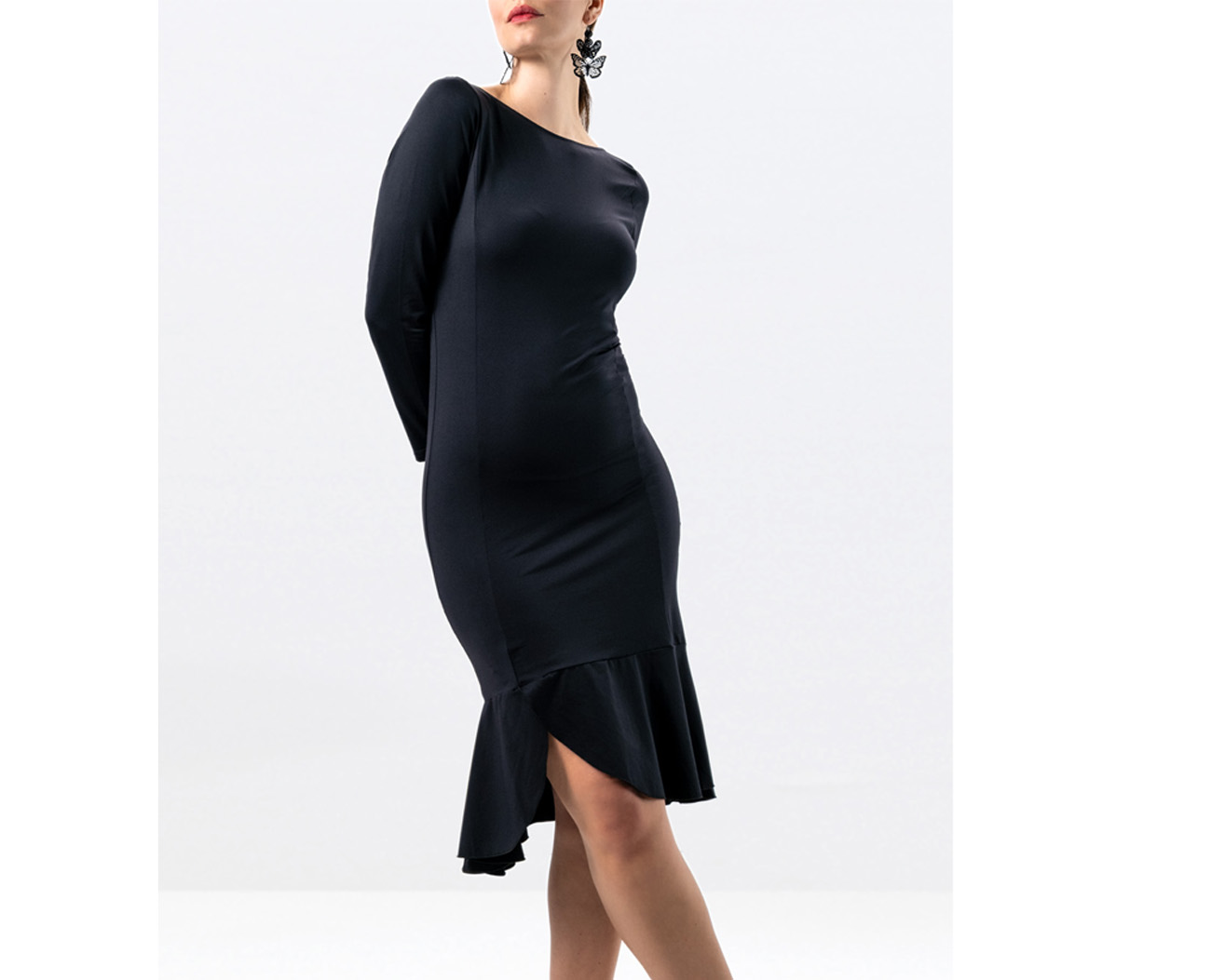 Classic knee-length Zuri dance dress with long sleeves and round back neckline by Werner Kern